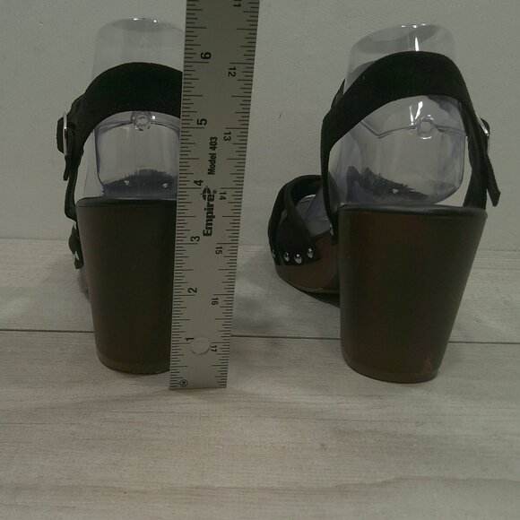 Torrid Black Bohemian Faux Suede & Faux Wood Knot Platform Block Heel Size 10 WW - Picture 8 of 14